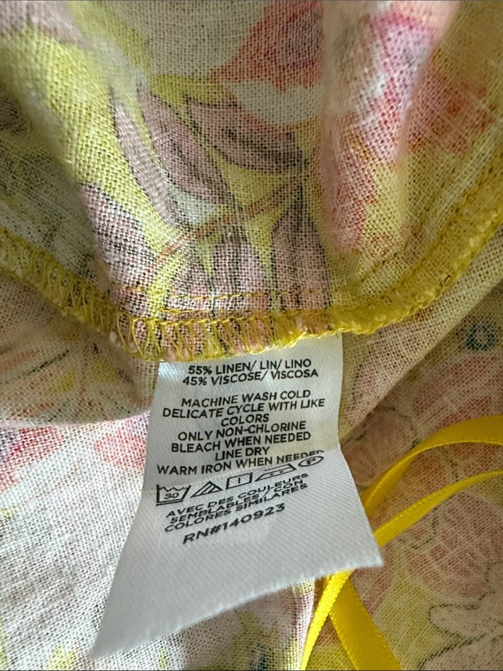 LOFT Yellow Floral Linen Blend Square Neckline Puff Sleeve Tropical Blouse XL